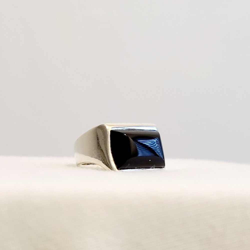 Sterling Silver Signet and Black Onyx Sleek Rectangle Ring